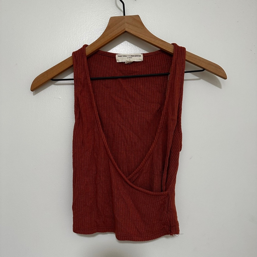 Project Social T x Urban Outfitters | Burgundy Red Ribbed Wrap Tank Top, Size S